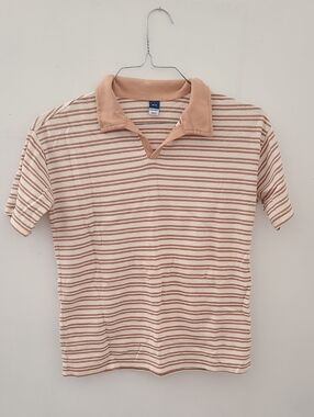 Old Navy Men's Peach and Cream Striped Polo
